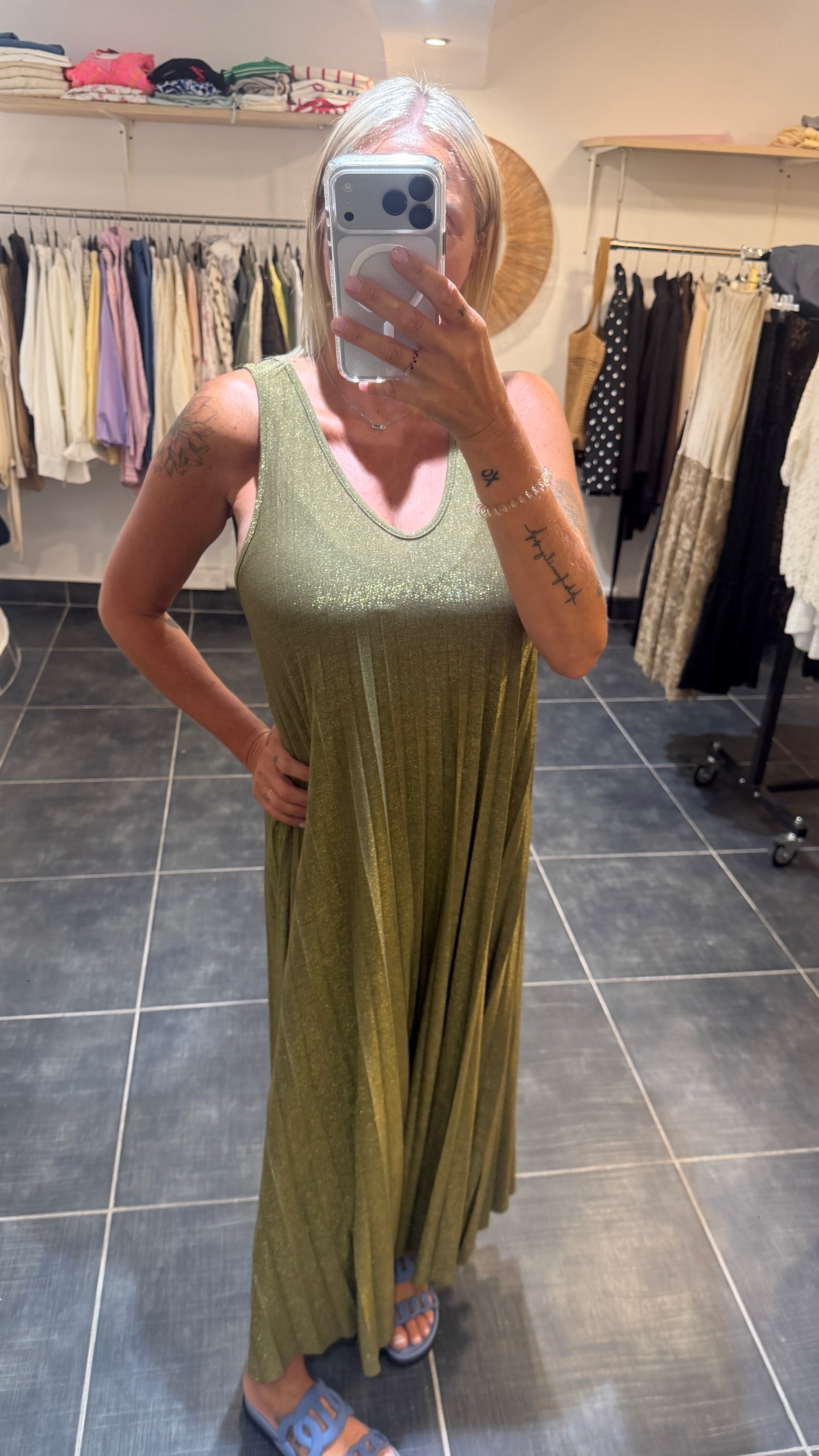 Robe Longue détails lurex MAEVA Kaki