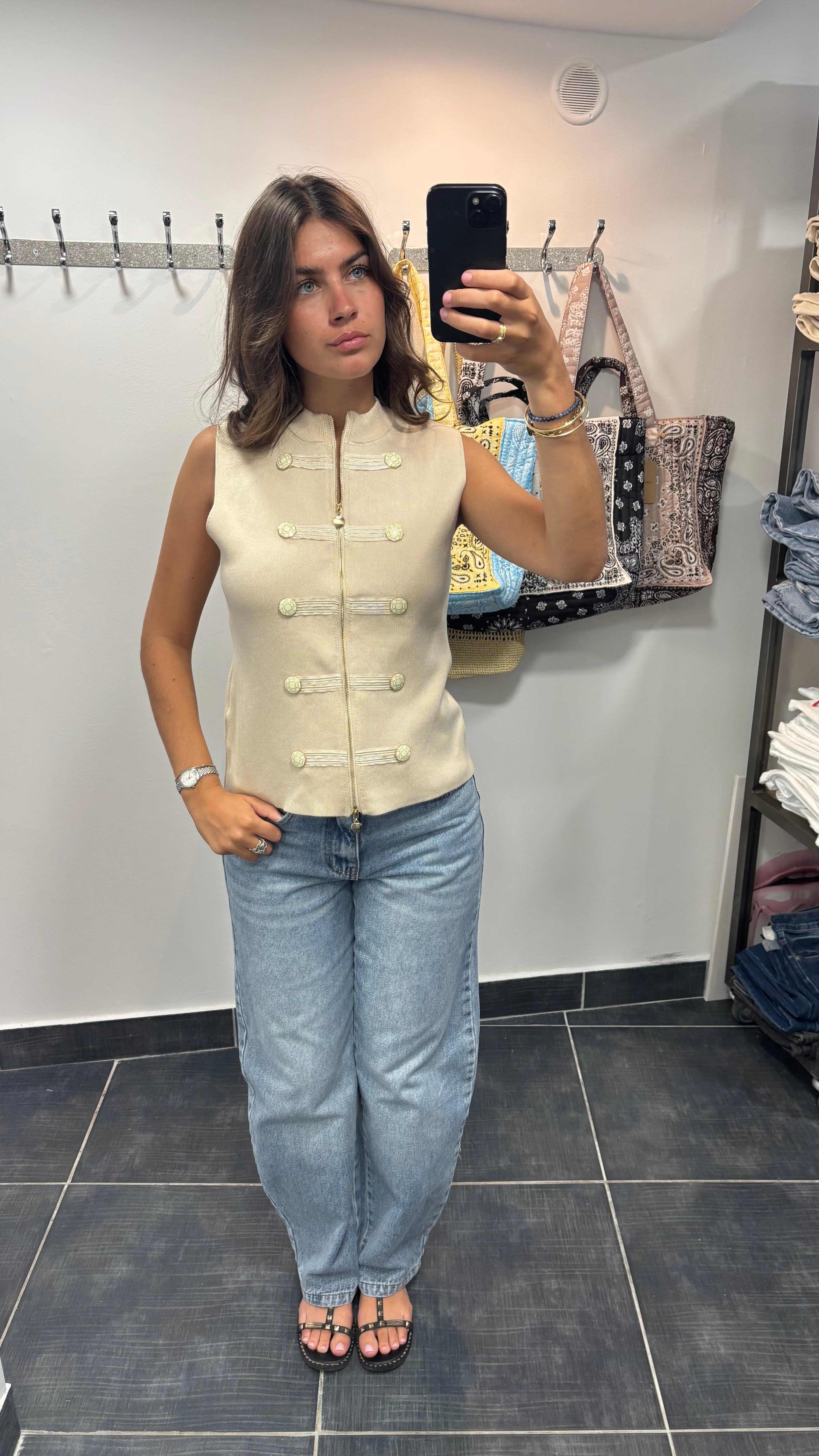 Gilet officier zippé OFF Beige