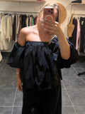 Top Manches bouffantes TERRY Noir