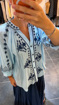 Blouse brodée ANNONCIADE Bleu