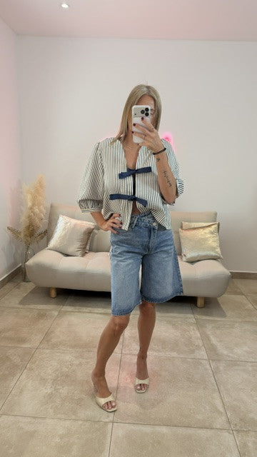Bermudas en Jean asymétrique JORIS Bleu