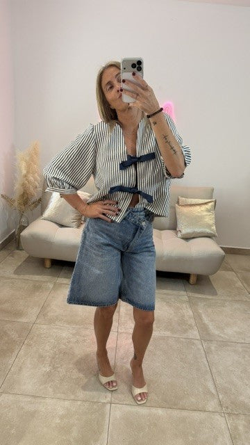 Bermudas en Jean asymétrique JORIS Bleu