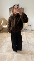 Manteau court fausse fourrure BINA Chocolat