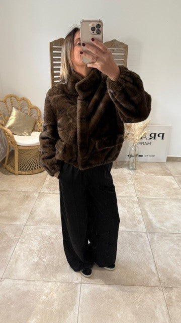 Manteau court fausse fourrure BINA Chocolat