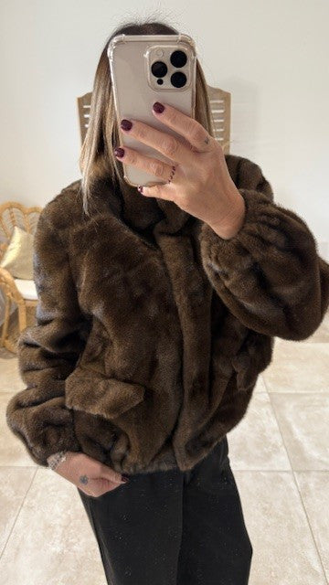 Manteau court fausse fourrure BINA Chocolat
