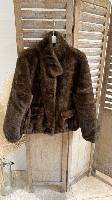 Manteau court fausse fourrure BINA Chocolat