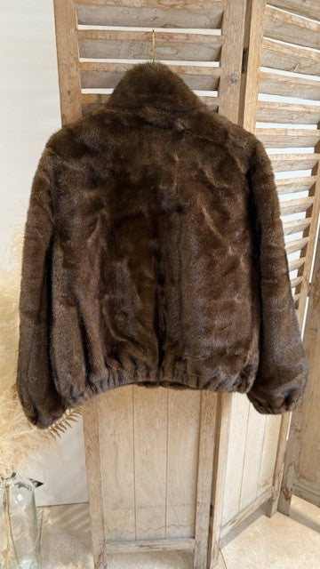 Manteau court fausse fourrure BINA Chocolat