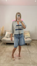 Chemise CLAUDIA à Nœuds Rayée Marine/Ecru