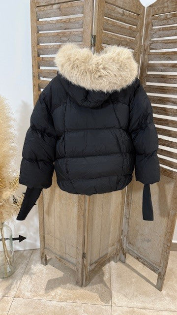 Doudoune fausse fourrure STELLA Noir/Beige