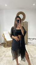 Kimono/Pareo à franges SOLEA Noir