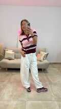 Polo Rayé DAVID Rose/Bordeaux