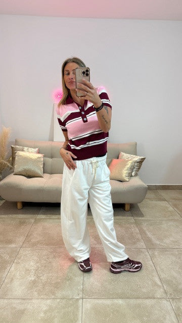 Polo Rayé DAVID Rose/Bordeaux