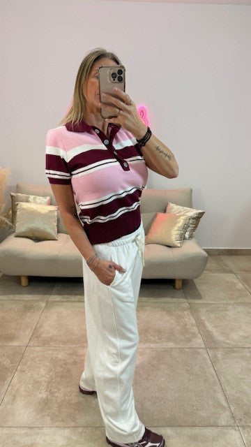 Polo Rayé DAVID Rose/Bordeaux