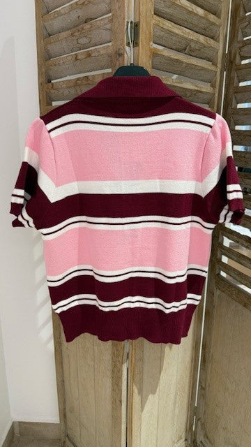 Polo Rayé DAVID Rose/Bordeaux