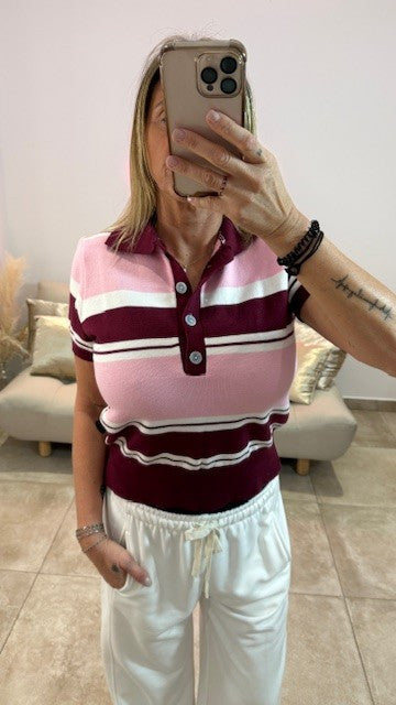 Polo Rayé DAVID Rose/Bordeaux