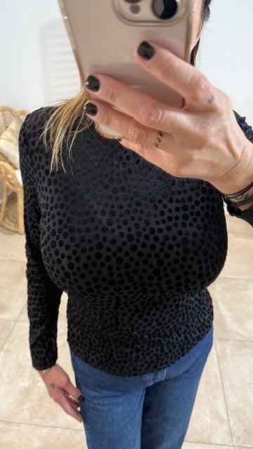 Top à Pois velours ALESSIO Noir