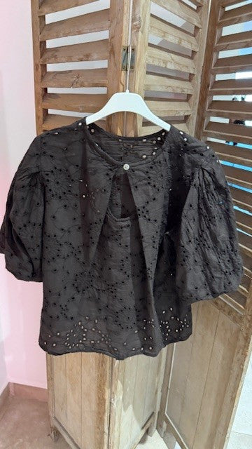Top Broderies anglaises LONDON Chocolat