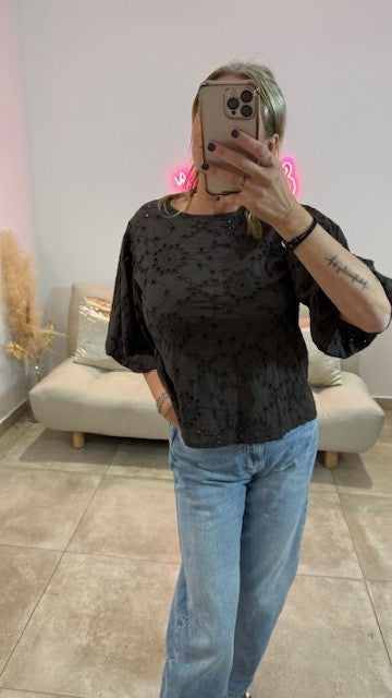 Top Broderies anglaises LONDON Chocolat