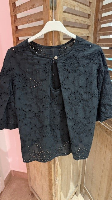 Top Broderies anglaises LONDON Noir