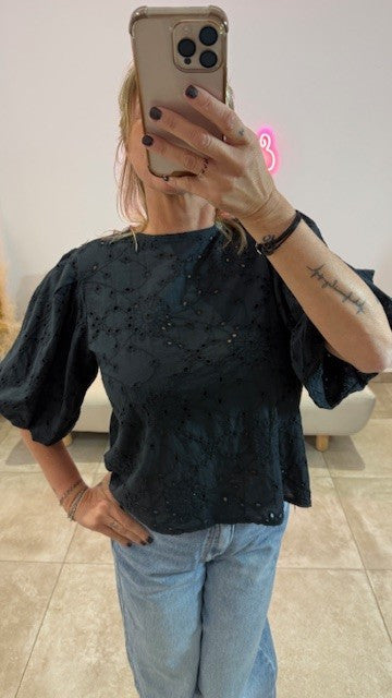 Top Broderies anglaises LONDON Noir