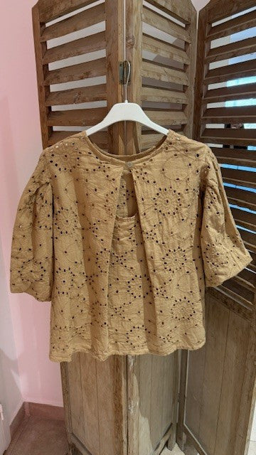 Top Broderies anglaises LONDON Camel