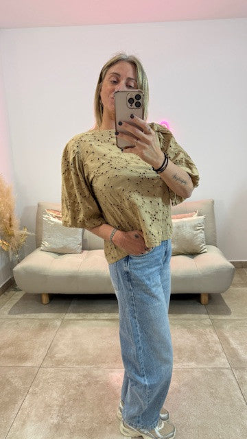 Top Broderies anglaises LONDON Camel
