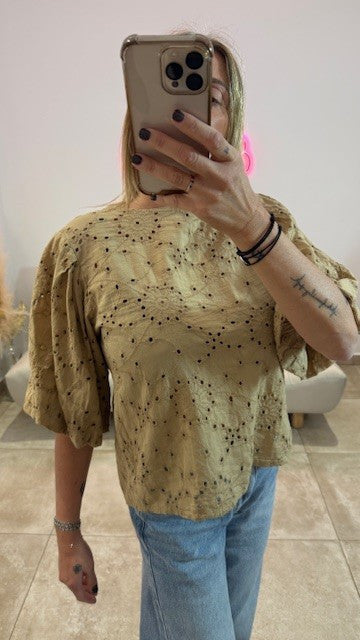 Top Broderies anglaises LONDON Camel