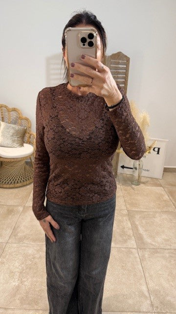 Top en Dentelle MACHA Chocolat
