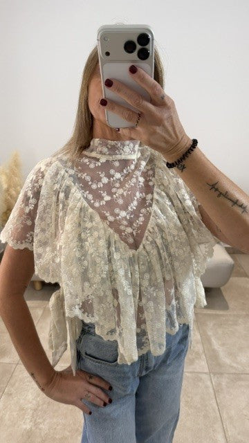 Blouse Romantique en Dentelle MUSE Beige