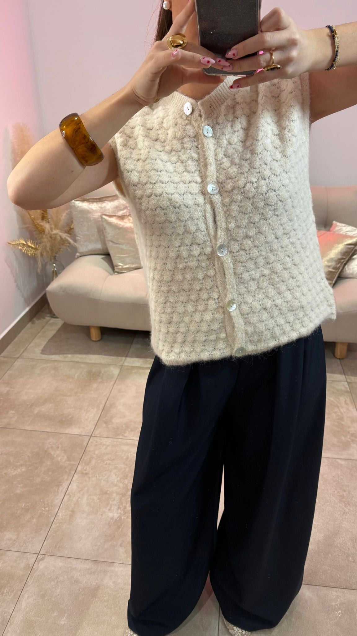 Top en lainage Sans Manches LENNY Beige