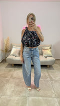 Top Asymétrique Fleuri NAT Marine